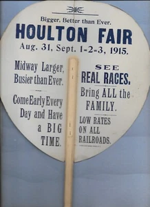 HOULTON MAINE VINTAGE CARDBOARD FAN 1915 HOULTON FAIR LITHO LADY & HORSE No 2 - Picture 1 of 5