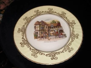 VINTAGE GILDED DISPLAY PLATE REGENCY CHINA OLD COACH HOUSE STRATFORD LEMON RIM - Picture 1 of 4