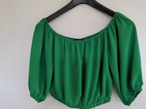 Cameo Rose Grün Chiffon 3/4 Ärmel Drop Shoulder Crop Top Gr 8 - Bild 1 von 5