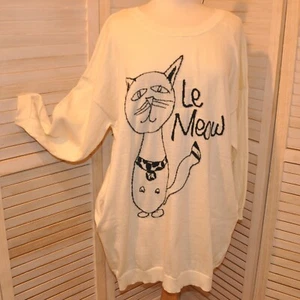 NWT Melissa McCarthy Seven7 Oversized Le Meow Cat Sweater Pockets 1X Women's Wte - Picture 1 of 9
