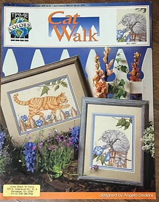 TRUE COLORS CAT WALK ANGELA DEAKINS LEAFLET BOOK CROSS STITCH PATTERN VTG 1992 - Image 1 of 2