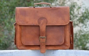 Leather Bag Vintage Messenger Genuine Laptop Style Shoulder Men's Brown Handmade - Picture 1 of 7