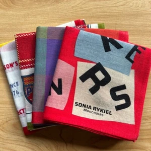 LOT OF 4 HANDKERCHIEF MEN'S VINTAGE RED ART GEOMETRIC POCKET SQUARE COTTON 17" - Picture 1 of 10
