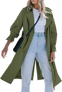 Women'S Long Trench Coat Double Breasted Classic Lapel Oversized Windproof Overc - Picture 1 of 12