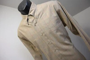 Camisa de vestir de diseñador Viyella algodón lana a cuadros manga larga para hombre talla grande - Imagen 1 de 7
