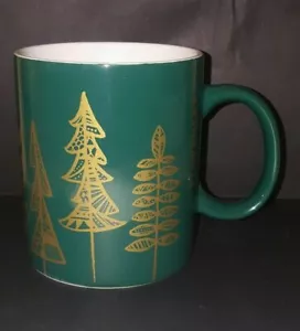 Starbucks 2015 12 oz Holliday Christmas Coffee Mug Cup Green with Gold Trees - Picture 1 of 5