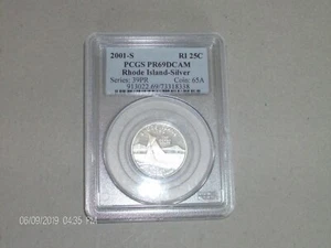 2001 SILVER RHODE ISLAND PCGS PF69 D CAMEO STATE QUARTER NO FLAG(SERIES LABEL) - Picture 1 of 2