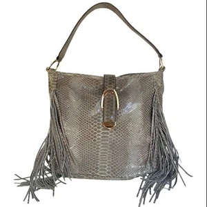 Gilli Gray Fringe Python Leather Embossed Hobo shoulder Bag VGUC - Picture 1 of 7