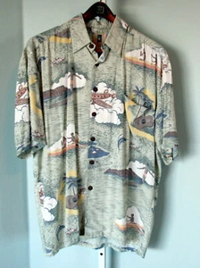 Kahala M Palm Hula Ukulele Angeln Hawaii Rayon SS Hemd EXC - Bild 1 von 4