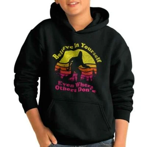 Funny Bigfoot Sasquatch Believe in Yourself Youth Hooded Sweatshirt Boy or Girl - Picture 1 of 2