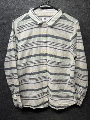 Old Navy shirt women’s large striped, white, Gray Striped Casual Cotton, Linen - Image 1 of 4