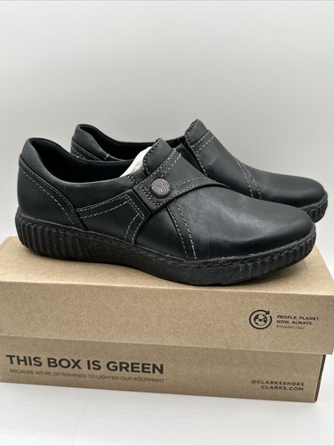 Clarks Caroline Pearl pelle nera donna taglia 6 5 NUOVO