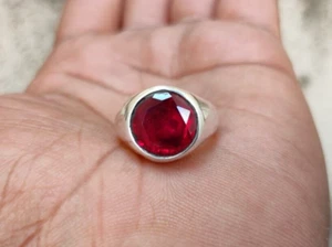 Anillo natural de 6 quilates de corte redondo rojo rubí de plata esterlina 925 anillo para hombre talla 7 - Imagen 1 de 7
