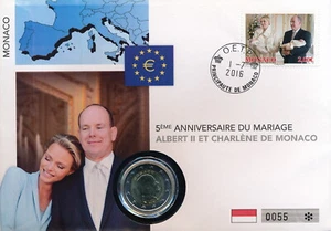 Monaco 2 Euro Lettera Numismatica 2016 "5. anniversario di matrimonio" - Foto 1 di 2