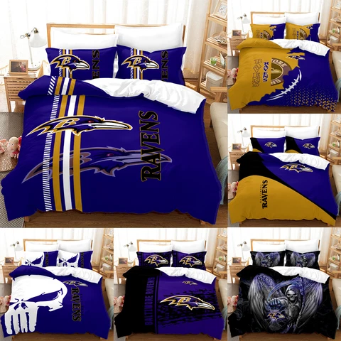 Baltimore Ravens 3Pcs Bedding Set Cotton Blend Duvet Comforter Cover Pillowcase Cover