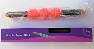 Muscle Roller Massage Stick Orange 3 Texture Ball Deep Tissue Massager Hand Held - Picture 1 of 7