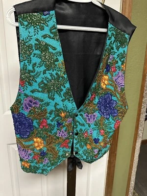Vintage Beaded Floral Vest Large Globe Trotter Suit Embroidered Ornate Waistcoat - Image 1 of 4