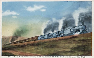 D&RG RR TRAIN AT SOLDIERS SUMMIT SALT LAKE CITY UT VINTAGE POSTCARD 041025 U - Picture 1 of 2