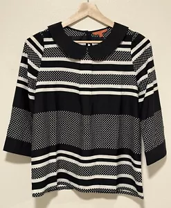 Modcloth Damenbluse Peter Pan Kragen schwarz gestreift gepunktet Größe Small neu ohne Etikett - Bild 1 von 8