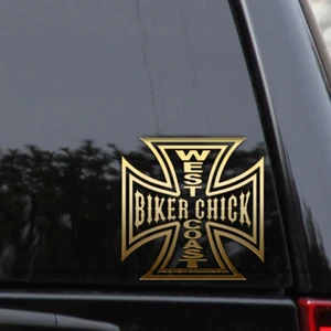 Biker Chick Vinyl Decal – West Coast Iron Cross Harley Davidson Sticker - Picture 1 of 2