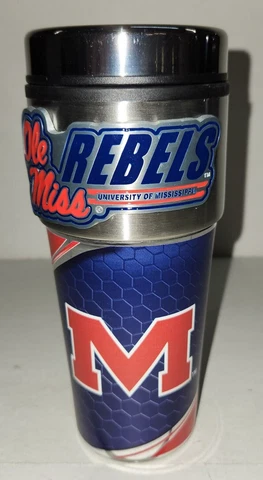 Ole Miss Rebels NCAA 16 oz Travel Mug with Stainless Steel Top and Emblem Cover