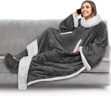 PAVILIA Sherpa Blanket with Sleeves and Foot Pocket Women Men Adult, Fleece Wear
