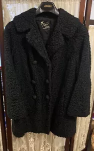 Damen Vintage schwarz lockiges Lamm schwarz gefütterter Mantel Jacke - Bild 1 von 7