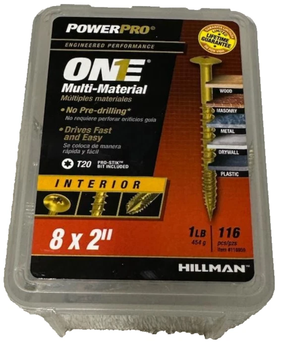 Tornillos multimateriales Hillman 8 X 2" Power Pro ONE 1 lb 116 un. Foto 1 de 1