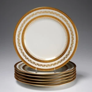 Vintage Keramik Porzellan Andre Francois Limoges Frankreich vergoldet Salatteller 6 Teile Lot A - Bild 1 von 5