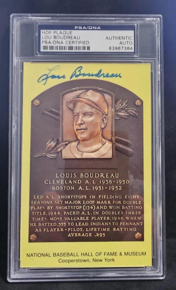 Lou Boudreau Hall of Fame Plaque Postcard Autograph - PSA DNA Authenticated - Image 1 of 2