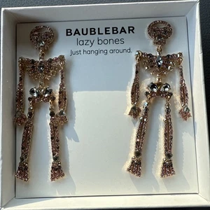 Baublebar Lazy Bones Crystal Skeleton Halloween Earrings Dangle NEW In Box - Picture 1 of 4