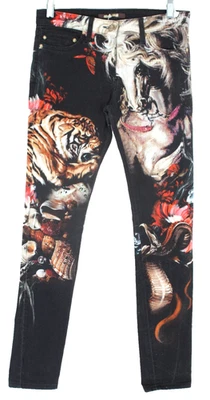 ROBERTO CAVALLI Black Tiger Horse Multi Print Denim Skinny Fit Jeans 40 - Image 1 of 4