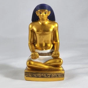 Veronese Egyptian Figurine 2000 Seated Scribe Statue Gold Blue Collectible Decor - Picture 1 of 7
