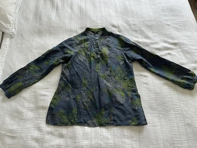 EAST Blue Green Grey Floral 100% Silk Blouse Tunic Top Size 12 SMALL FLAW - Image 1 of 4