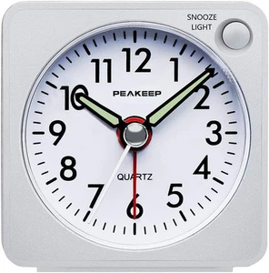Ultra Small, Battery Travel Alarm Clock with Snooze and Light, Silent W - Picture 1 of 12