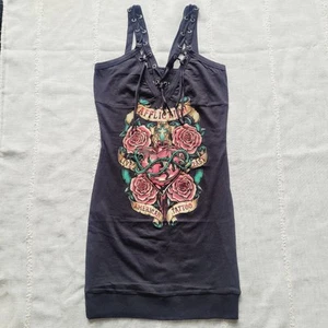 Affliction American Tattoo (Heart, Cross, & Roses) Women's Strap Dress Top - Picture 1 of 13