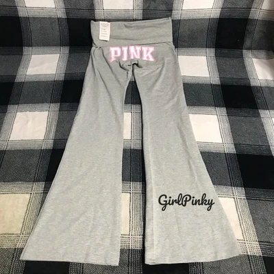 VS PINK GREY & PINK LOGO ON BUTT COTTON FLARE LEGGINGS LIMITED EDITION XS-XXL - Image 1 of 4