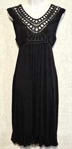 Sundance Black Whimsigoth Dress Lace Yoke Rayon Stretch Ruffle Hem Shoulder Sz M - Picture 1 of 9