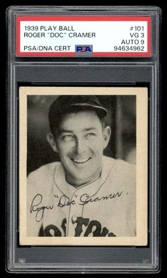 1939 Play Ball #101 Roger Doc Cramer PSA/DNA Autograph Auto PSA 3/9 Rare Sig - Image 1 of 2