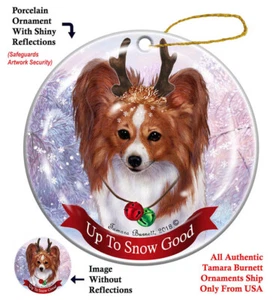 Up to Snow Good Ornament - Red and White Papillon - Picture 1 of 1