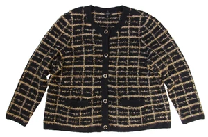 Talbots Plus Petite Women's Black and Metallic Gold Button Cardigan 2X 2XL P - Picture 1 of 7
