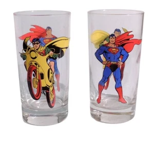 Vintage DC Comics SUPERMAN & ROBIN Pepsi Cola Glass Tumblers Art - Picture 1 of 2