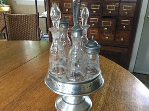Wm Rogers & Son Antique Victorian 6 pc glass cruet set Circa 1865 - Picture 1 of 5