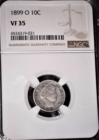 1899-O Barber Dime, NGC  VF35 , Tougher Date and Issue Free Cover