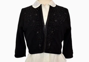 VTG Crop Beaded Cashmere Cardigan Sweater Topper S - Picture 1 of 9