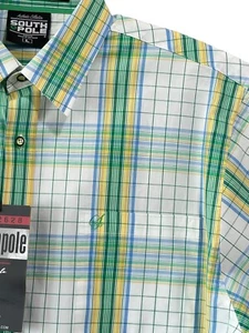CAMISA VINTAGE SOUTHPOLE ~ PRODUCTO HEXAGONAL PARA HOMBRE GRANDE - ALGODÓN BLANCO VERDE CUADROS - Imagen 1 de 10