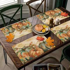 Fall Watercolor Pumpkin Placemats Set of 4 Table Mats Autumn Thanksgiving Kitche - Picture 1 of 6
