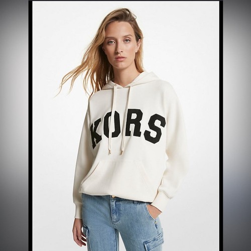 OFF WHITE Felpa con cappuccio MICHAEL Michael Kors nuova con etichetta oversize misto cotone con tasca frontale.