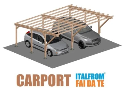 Carport in Legno Impregnato 5 x 6 Tettoia Auto Pergola Gazebo Garage Tassella - Immagine 1 di 4