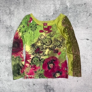 Save The Queen Floral Printed Mesh Sleeve Top Polyester Blend Size M - Picture 1 of 8